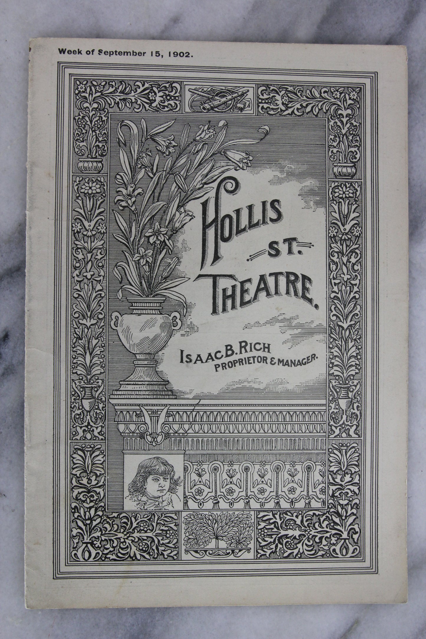 Antique Playbill from Hollis St. Theatre, Boston, Week of September 15, 1902