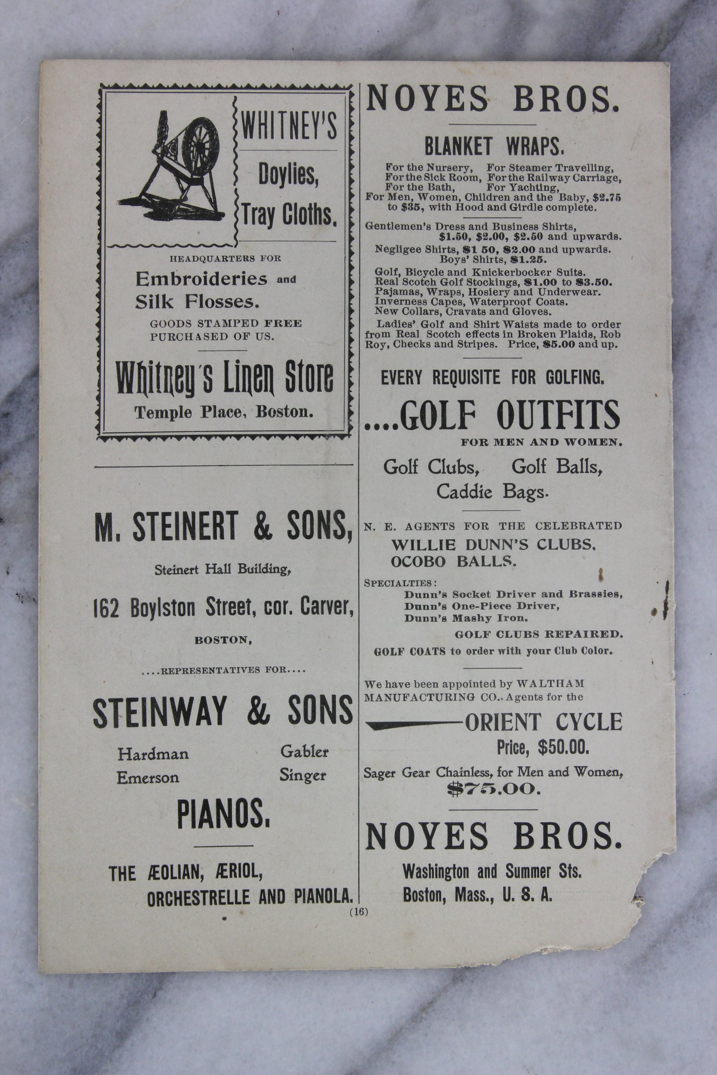 Antique Playbill from Boston Museum, Week of September 11, 1899