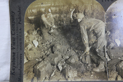 Coal Miners Shovelling and Drilling for a Blast - Keystone Stereo Card