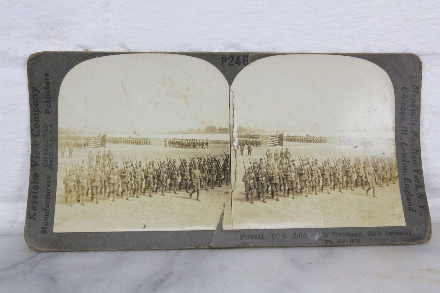 U.S. Soldiers in Germany, 23rd Infantry on Review - Keystone Stereo Card