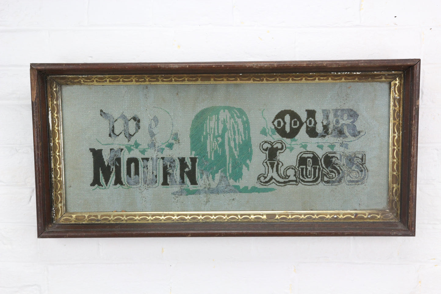 Antique Mourning Needlepoint Embroidery, "We Mourn Our Loss" - 23.5" x 11"