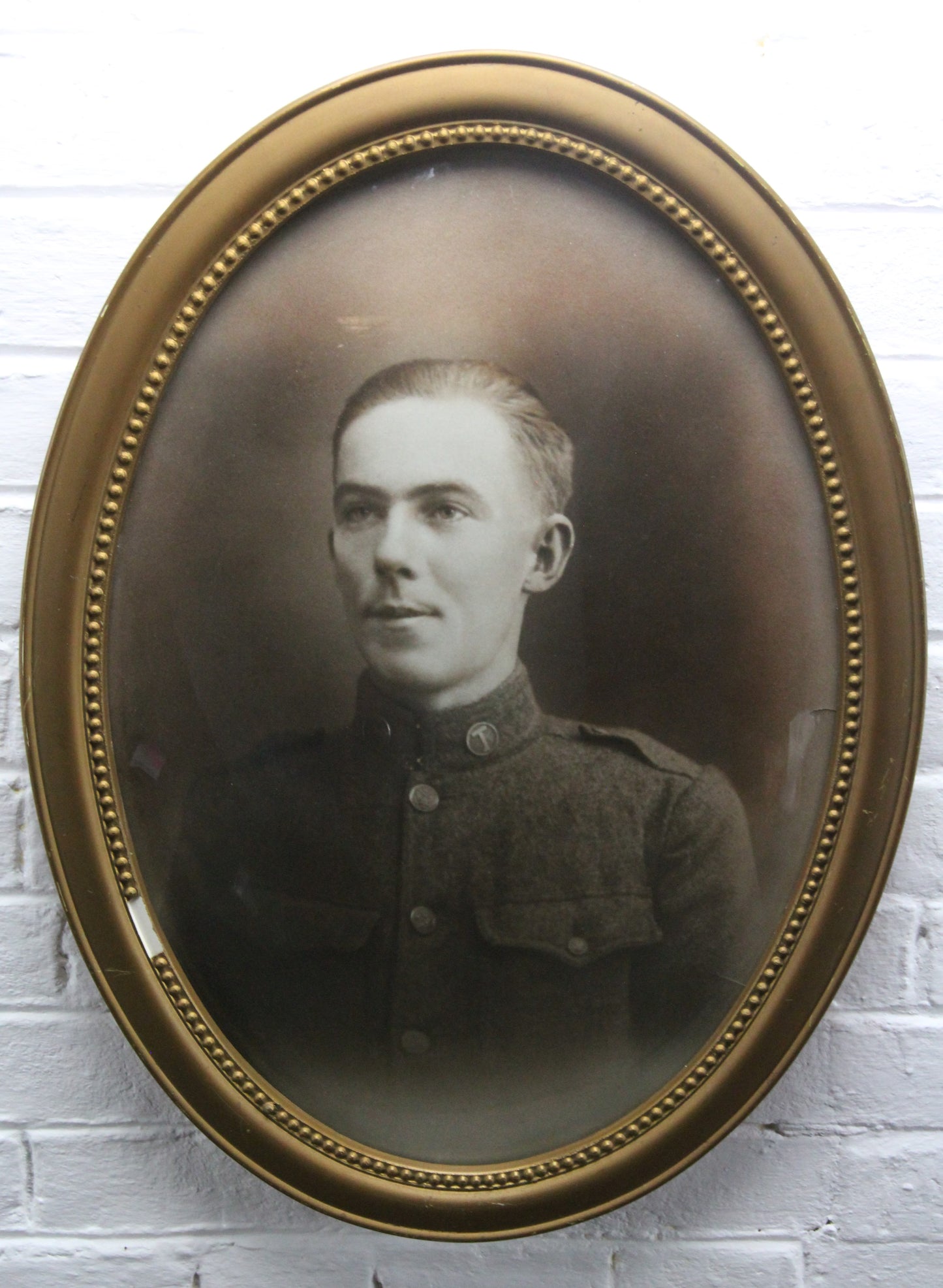 Portrait Photograph of Soldier Earl C. Wall in Bubble Frame, France, January 1, 1919 - 16" x 22"