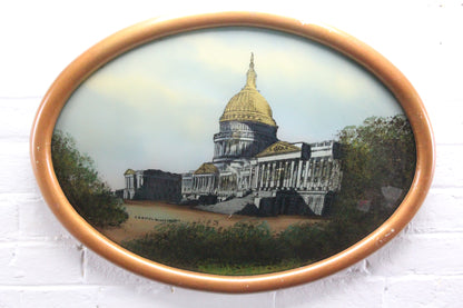 Folk Art Reverse Painting of the United States Capitol in Bubble Frame - 21" x 15"
