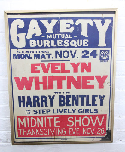 Gayety Mutual Burlesque 1920s Screen Printed Poster - 18.25" x 23.25"