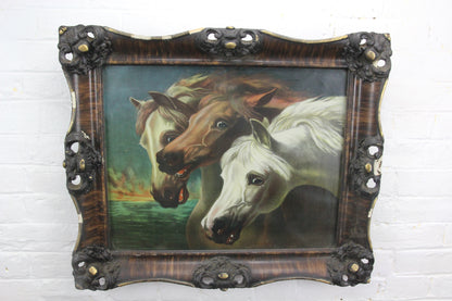 J.F. Herring's Pharaoh's Horses Antique Color Lithograph in Wood and Gesso Frame - 25" x 21"