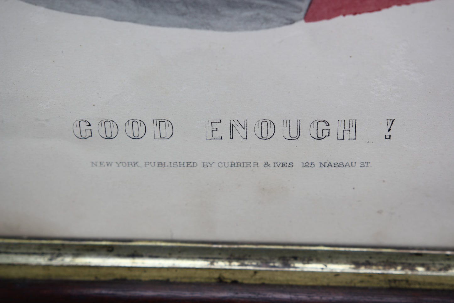 Currier & Ives "Good Enough!" Antique Lithograph Color Print in Frame - 16.25" x 18.25"