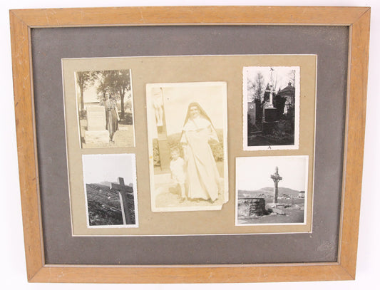 Spooky Framed Collection of Five Photos of Graves, Crosses, and Nuns