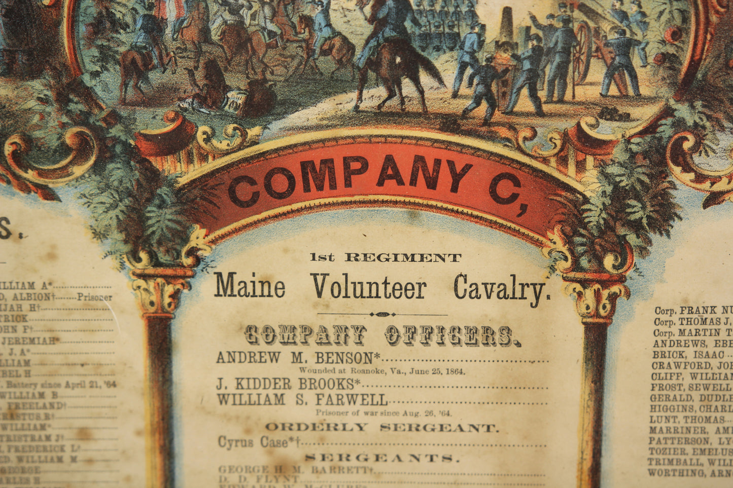 Civil War Military Register Lithograph - Company C, 1st Regiment Maine Volunteer Cavalry - 21.5" x 25.5"