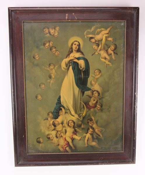 Framed Color Print of the Ascension of the Virgin Mary with Cherubs - 18 x 23"