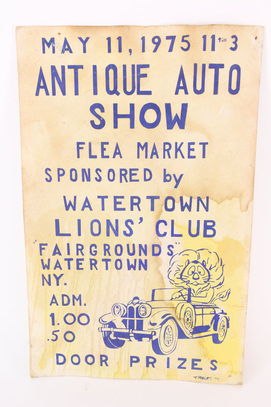 Screen Printed Broadside Poster for an Antique Auto Show, Watertown, NY, 1975