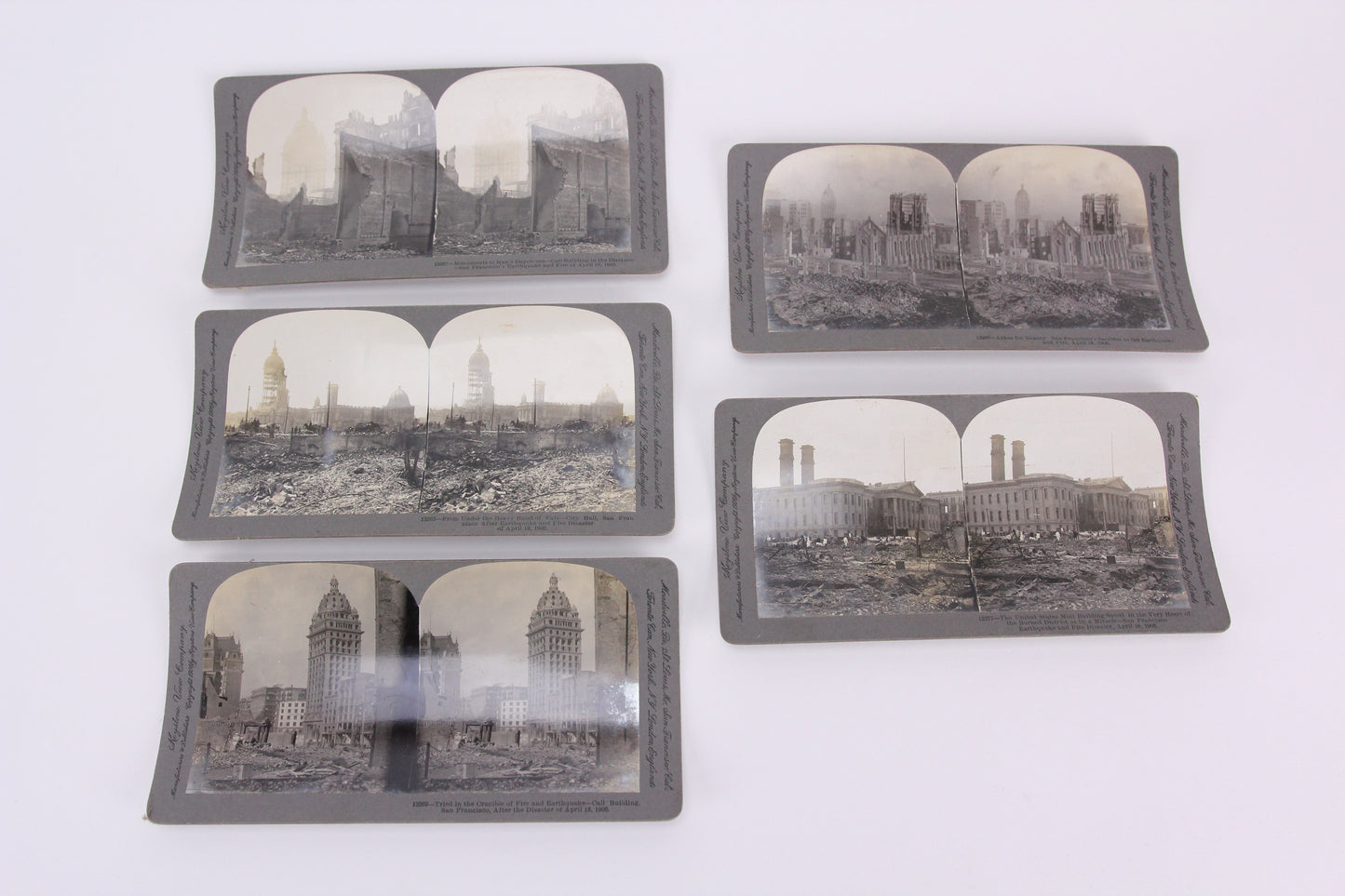 Five Keystone Stereo Cards of the Aftermath of the 1906 San Francisco Earthquake