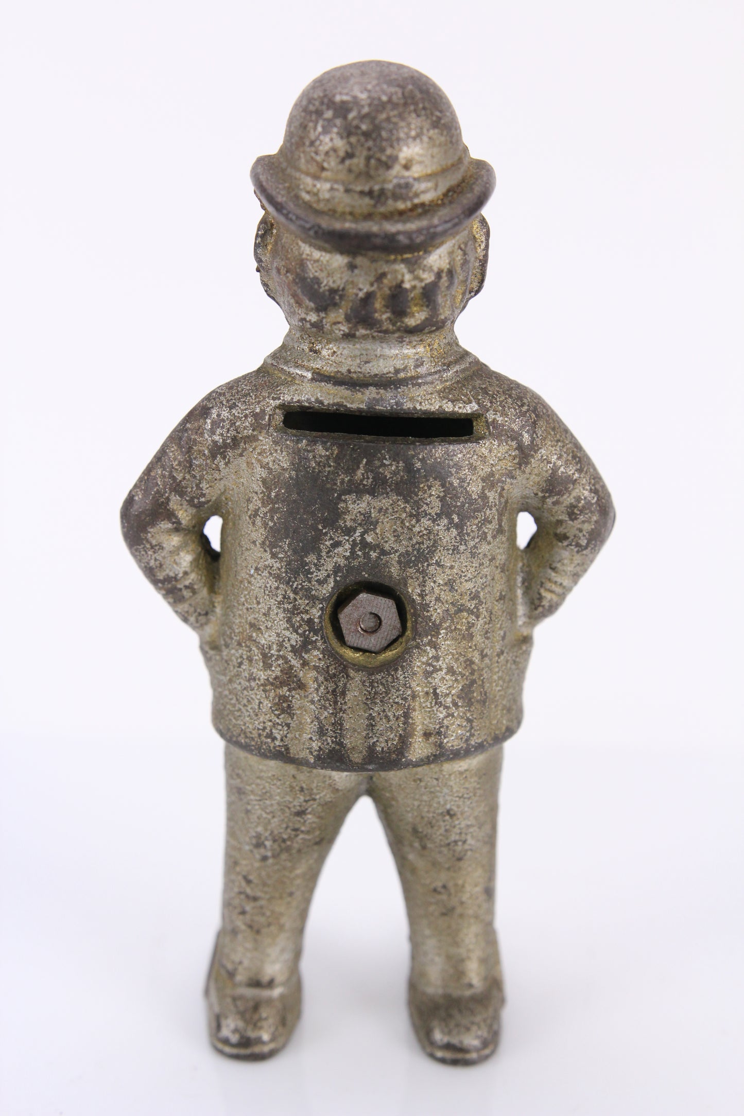 Antique Cast Iron Business Man Banker with Bowler Hat Still Coin Bank
