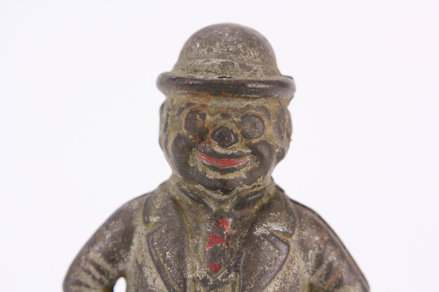 Antique Cast Iron Business Man Banker with Bowler Hat Still Coin Bank