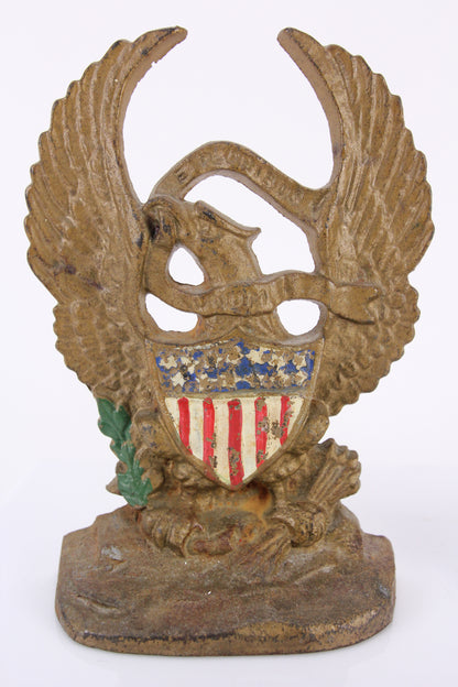 Hand Painted Americana E Plurbus Unum Cast Iron Eagle Bookends with US Shield