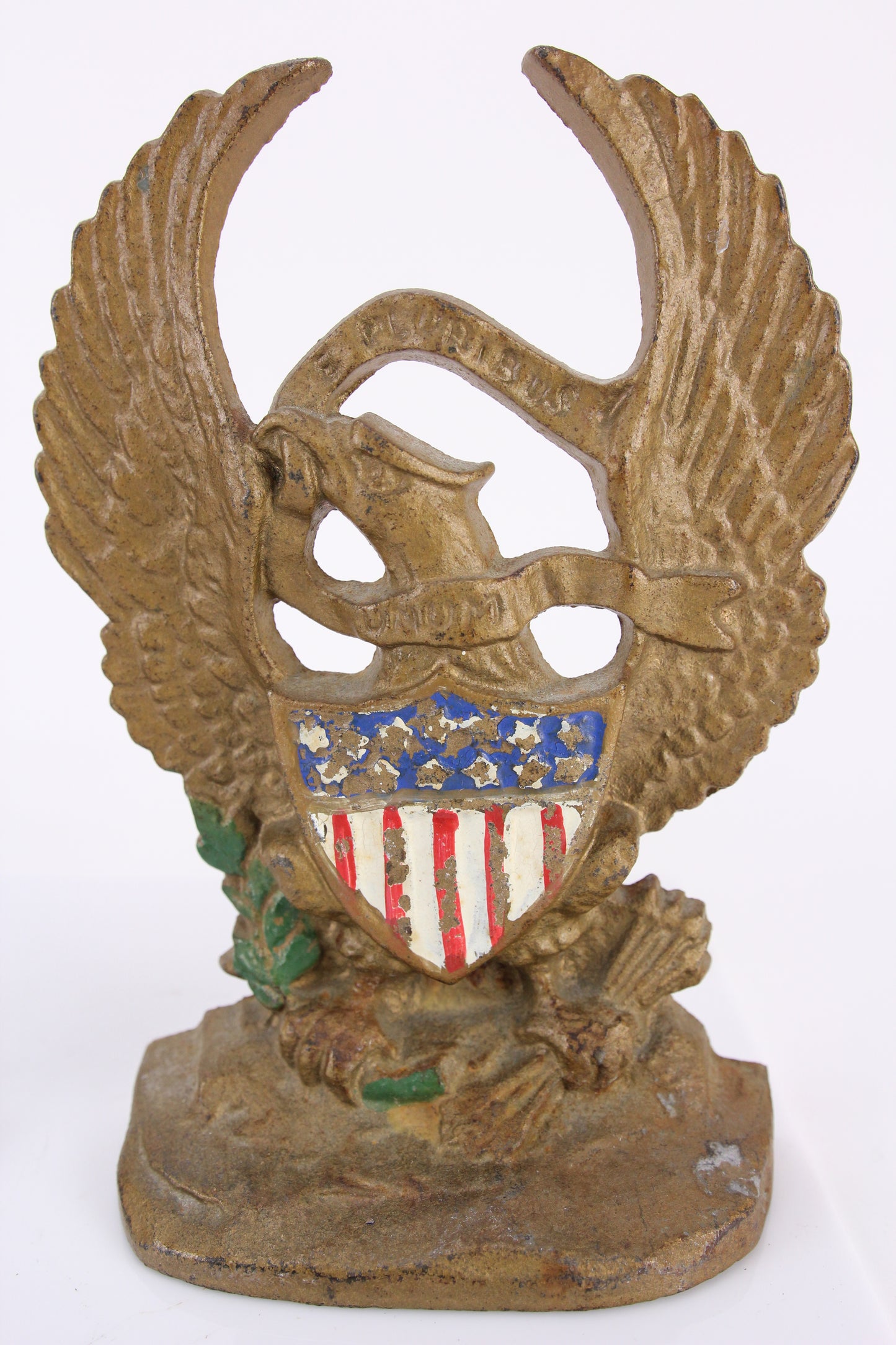 Hand Painted Americana E Plurbus Unum Cast Iron Eagle Bookends with US Shield