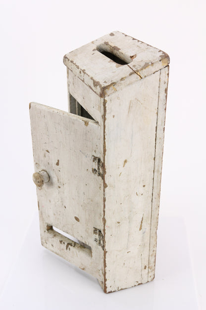 Primitive Antique White Painted Wooden Mail Ballot Box with Hinged Door