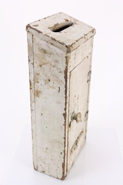 Primitive Antique White Painted Wooden Mail Ballot Box with Hinged Door