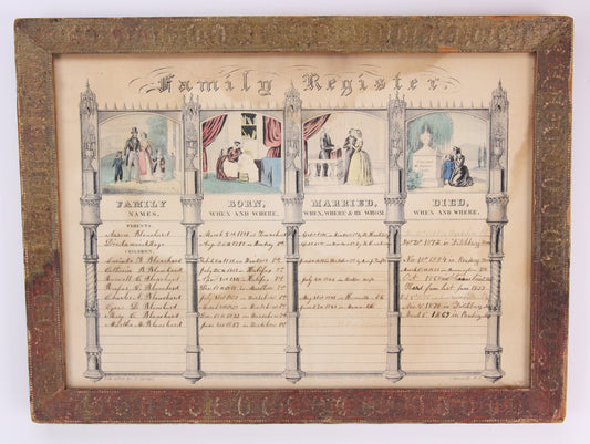 N. Currier Framed Family Register Lithograph for the Blanchard Family, c.1884