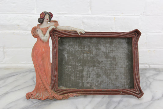 Art Deco Hand-Painted Figural Woman Metal Frame, 1920s