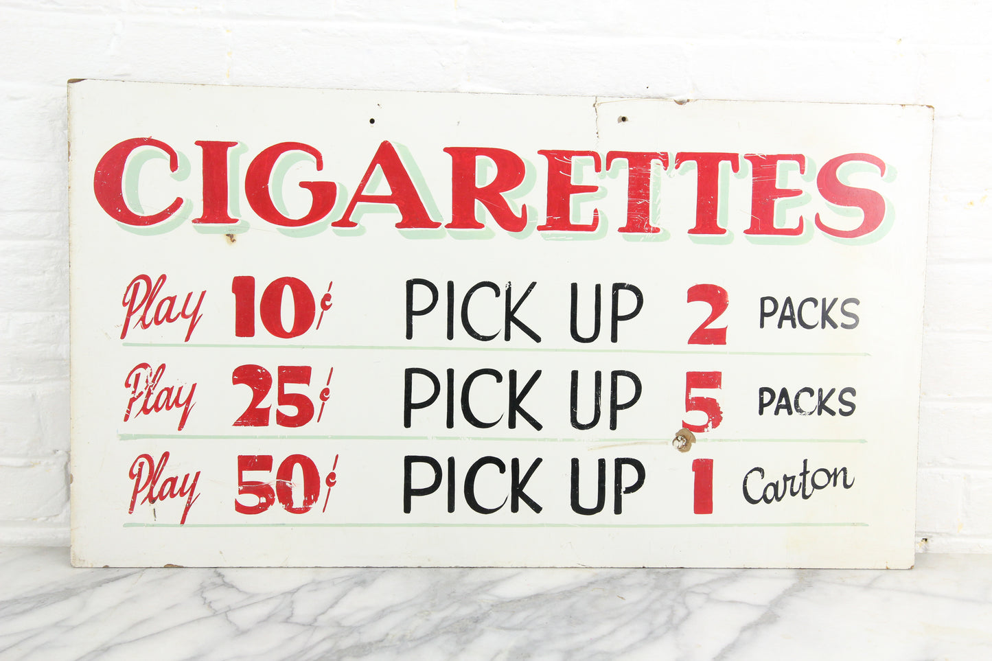 Hand-Painted Cigarette Prize Sign from Fascination Parlor, Nantasket Beach, Hull, Massachusetts - 28.5" x 16.5"