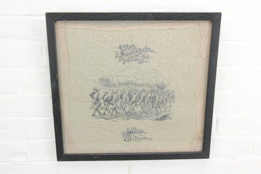 Framed Illustrated Handkerchief from Camp Devens, Massachusetts, "Forget Me Not"