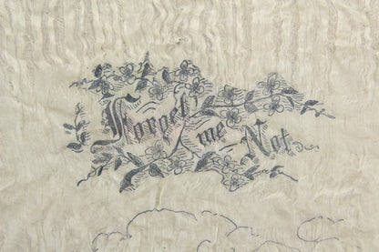 Framed Illustrated Handkerchief from Camp Devens, Massachusetts, "Forget Me Not"