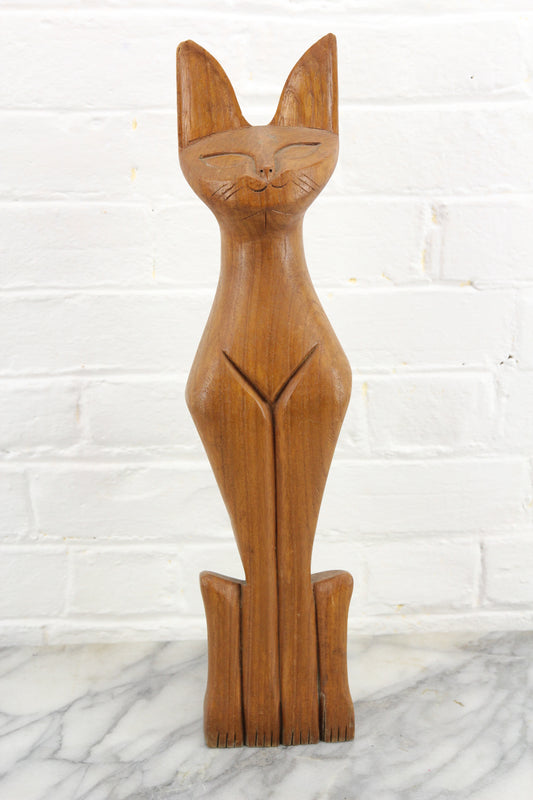 Mid-Century Siamese Cat Teak Statue