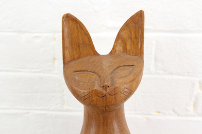 Mid-Century Siamese Cat Teak Statue