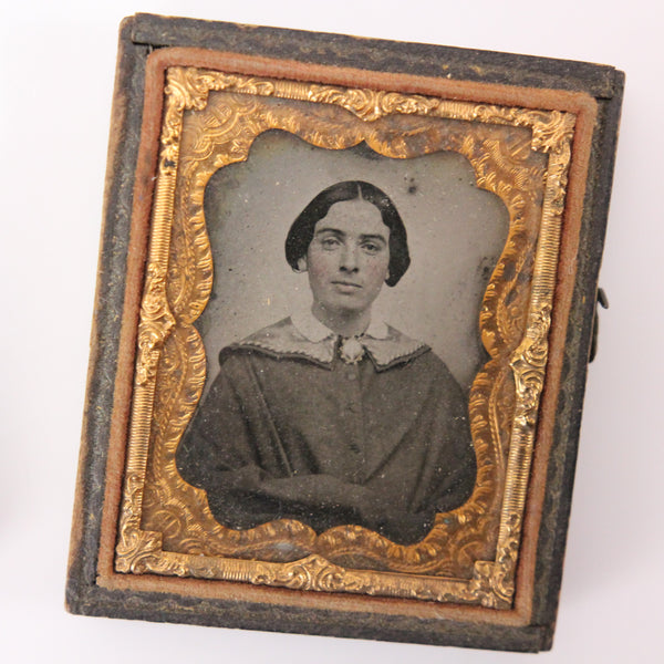 Ambrotype Photograph of a Regal Young Woman in a Split Union Case (1/9 Plate)