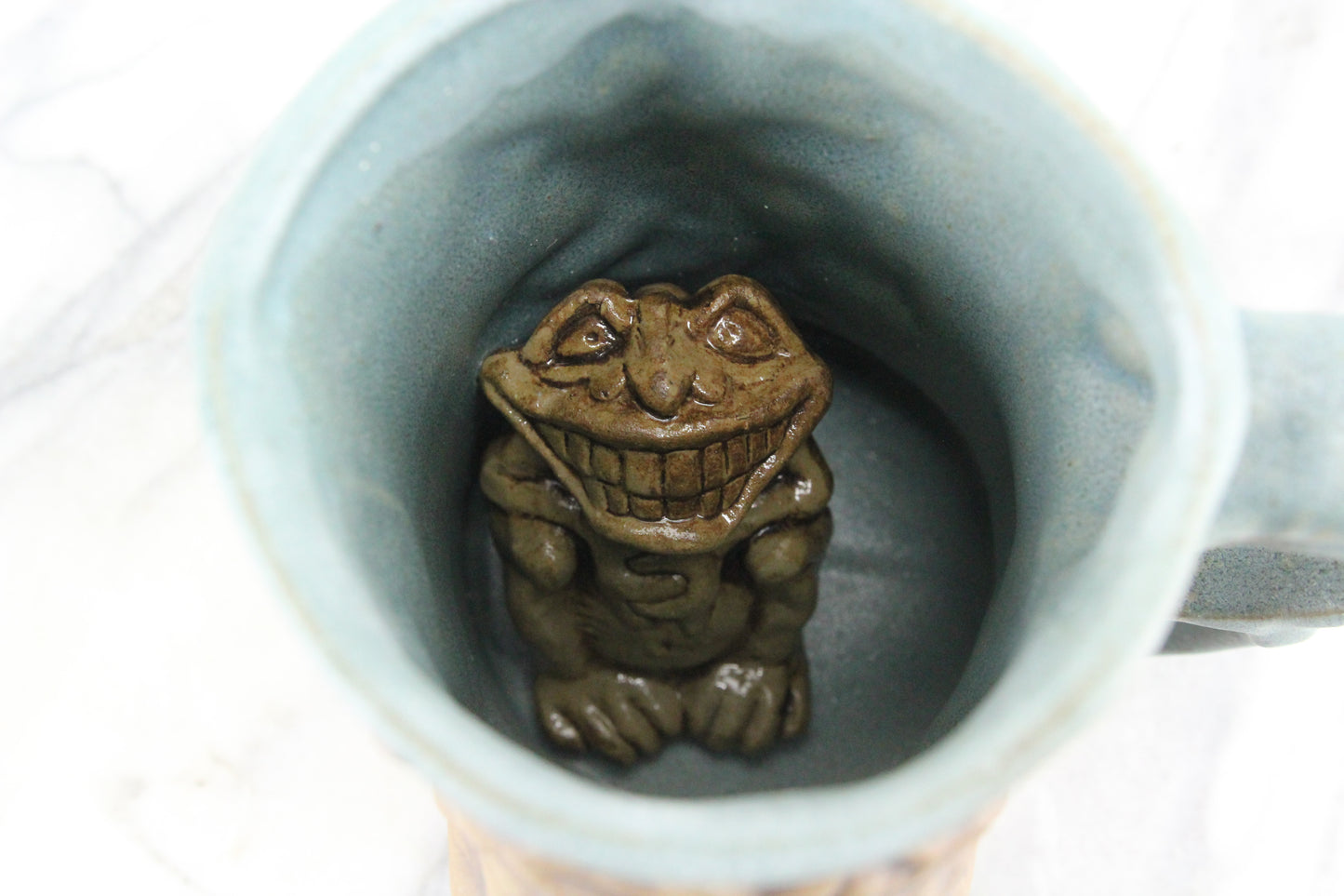 Jim Rumph Ceramic Troll Face Mug with Creepy Frog Inside