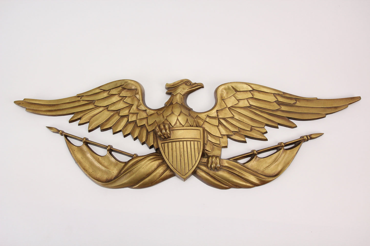 Cast Alluminum Gold Painted Eagle Americana Wall Hanger by Sexton, 27"