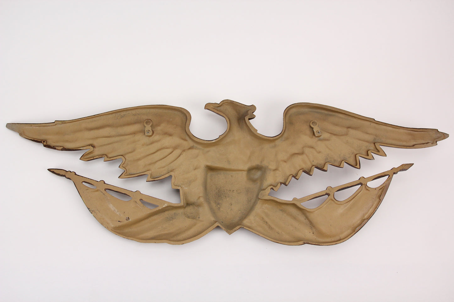 Cast Alluminum Gold Painted Eagle Americana Wall Hanger by Sexton, 27"