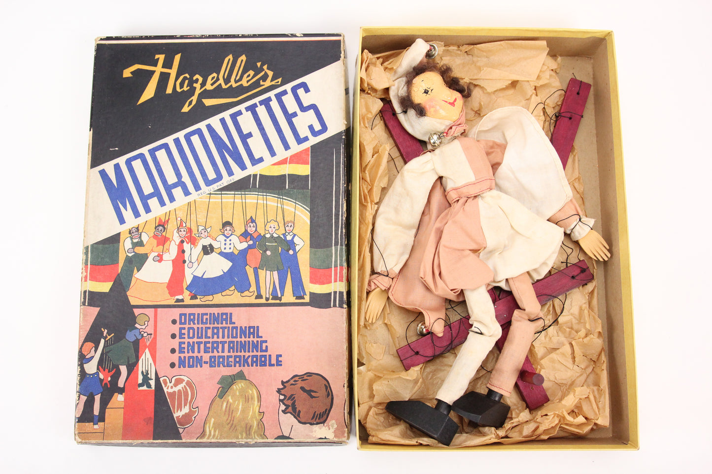 Hazelle's Marionettes No. 102 "Jester" Marionette Puppet in Original Box, 12"