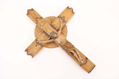 Tramp Art Folk Art Matchstick Hand Made Crucifix, Dated 1959