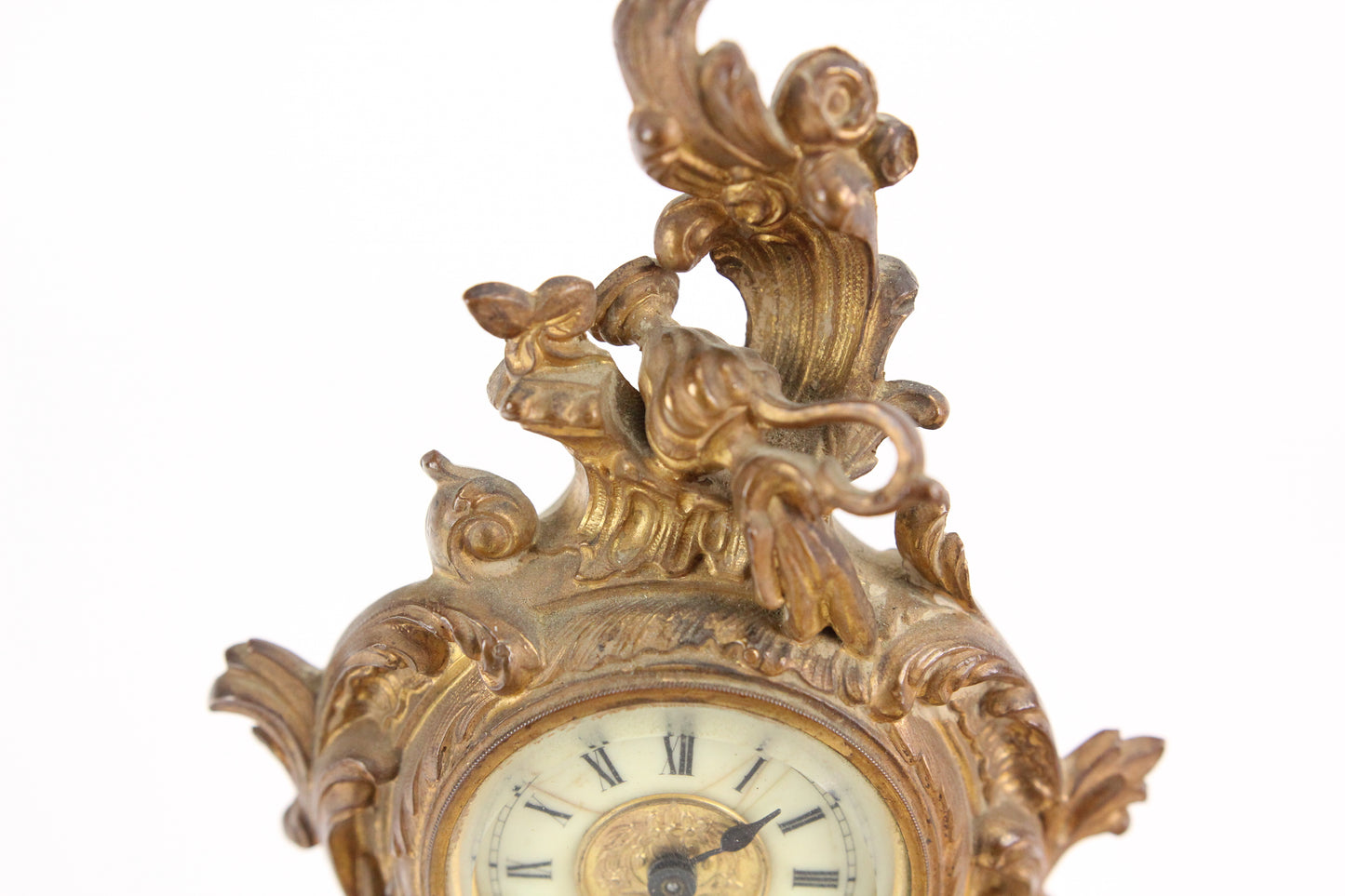 Antique Ansonia Ornate Gold Brass Colored Metal Clock with Cherubs, 10.25"