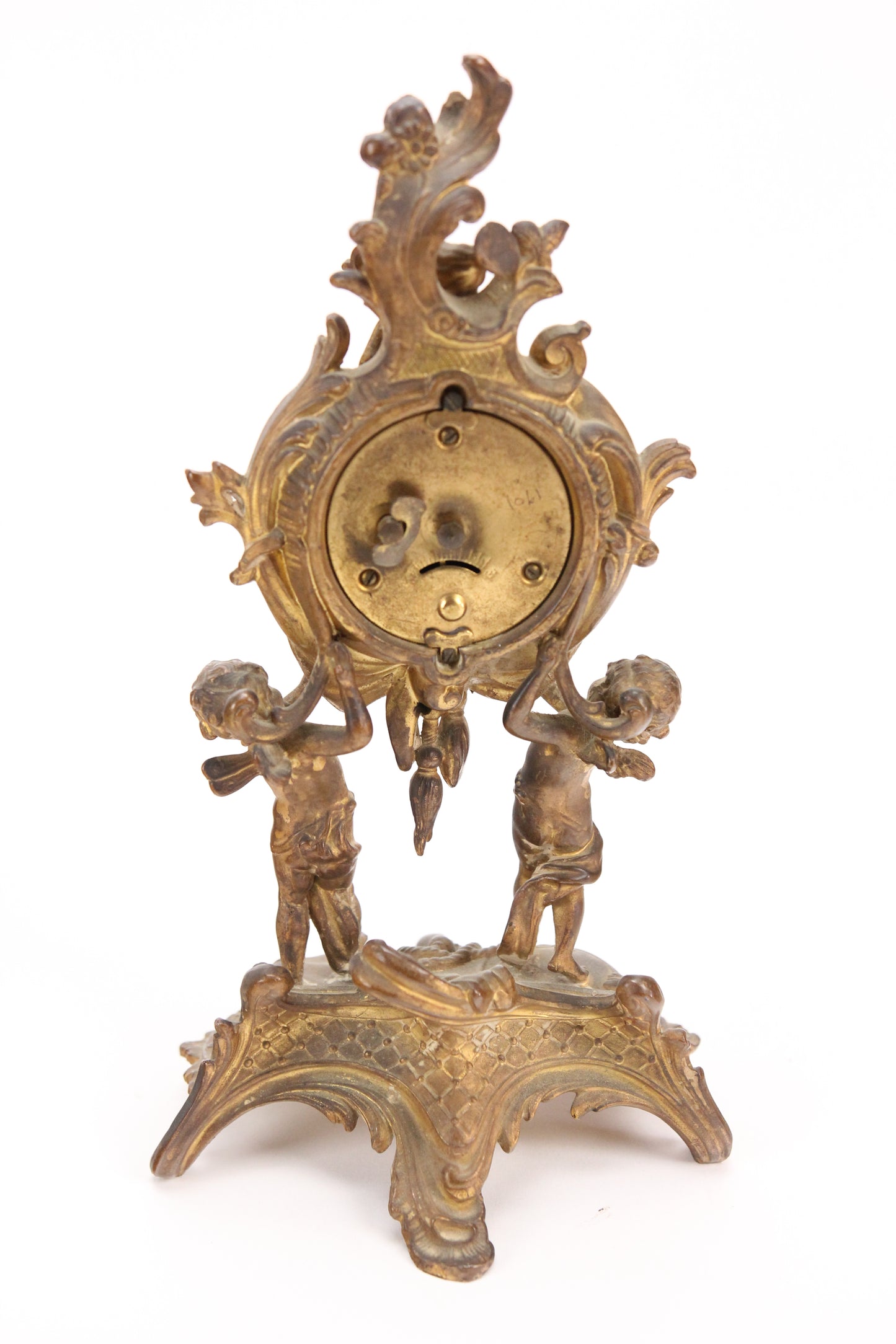 Antique Ansonia Ornate Gold Brass Colored Metal Clock with Cherubs, 10.25"