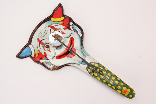 US Metal Toy Mfg. Co. Tin Lithograph Clown with Horns Toy Noisemaker