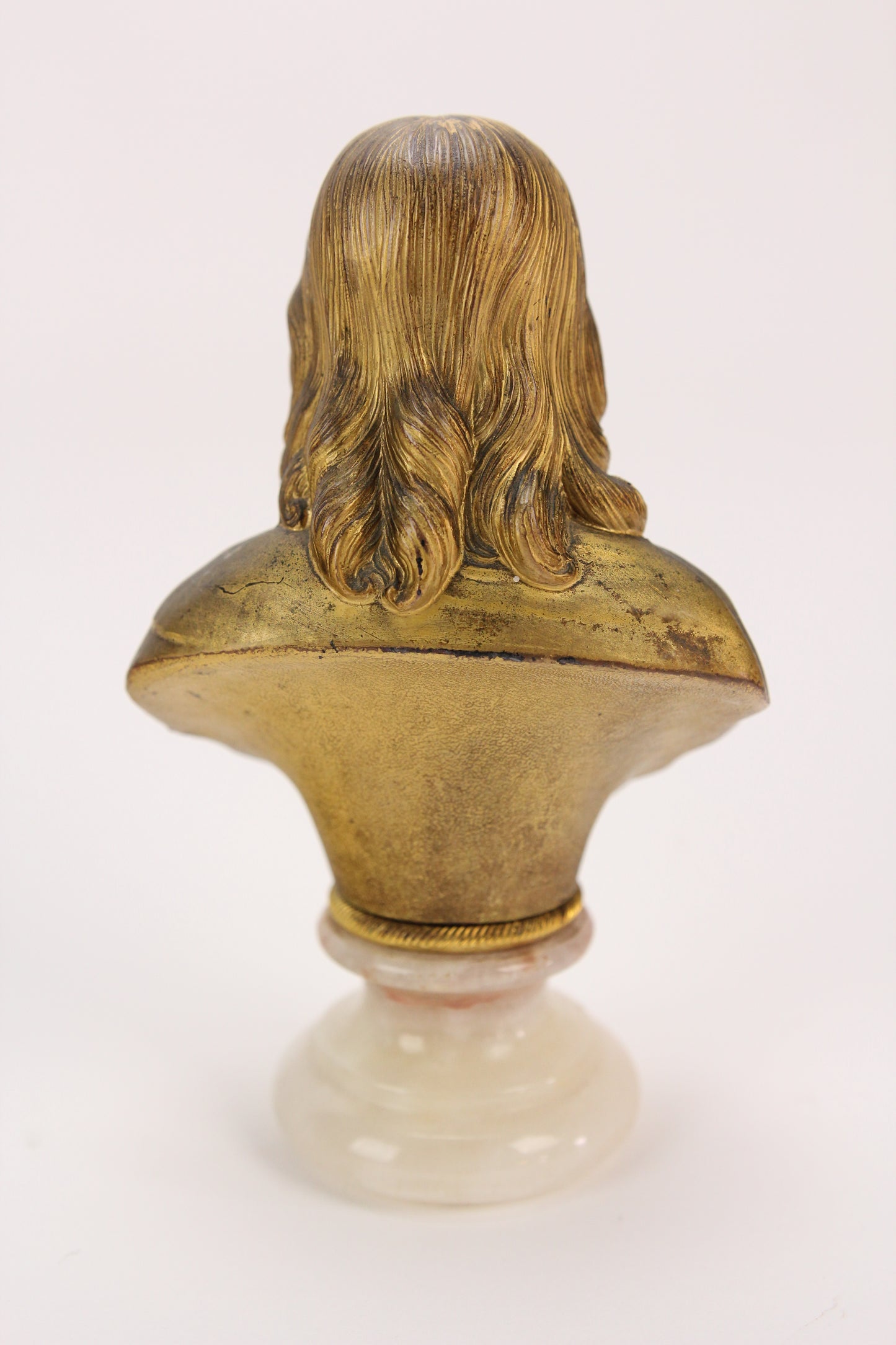 Brass Colored Metal Jesus Bust with Sacred Heart on Alabaster Base
