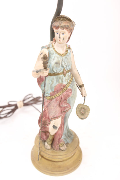 Antique Painted Metal Spelter Pot Metal Clock Topper Goddess Lamp