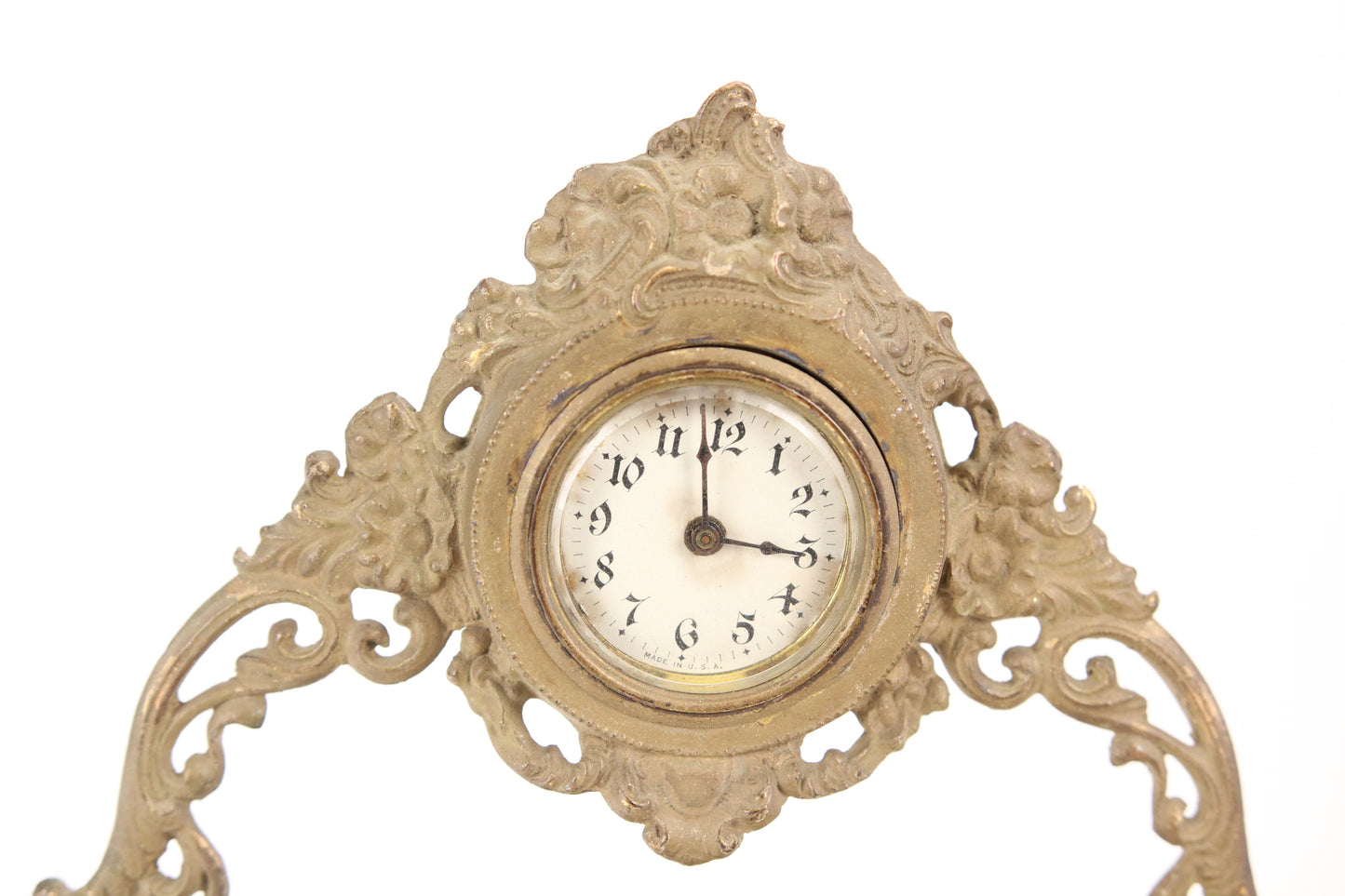Antique Gold Brass Colored Metal Art Nouveau Clock with Keepsake Box