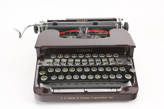 Smith Corona Silent Portable Typewriter in Burgundy Color with Case, 1935