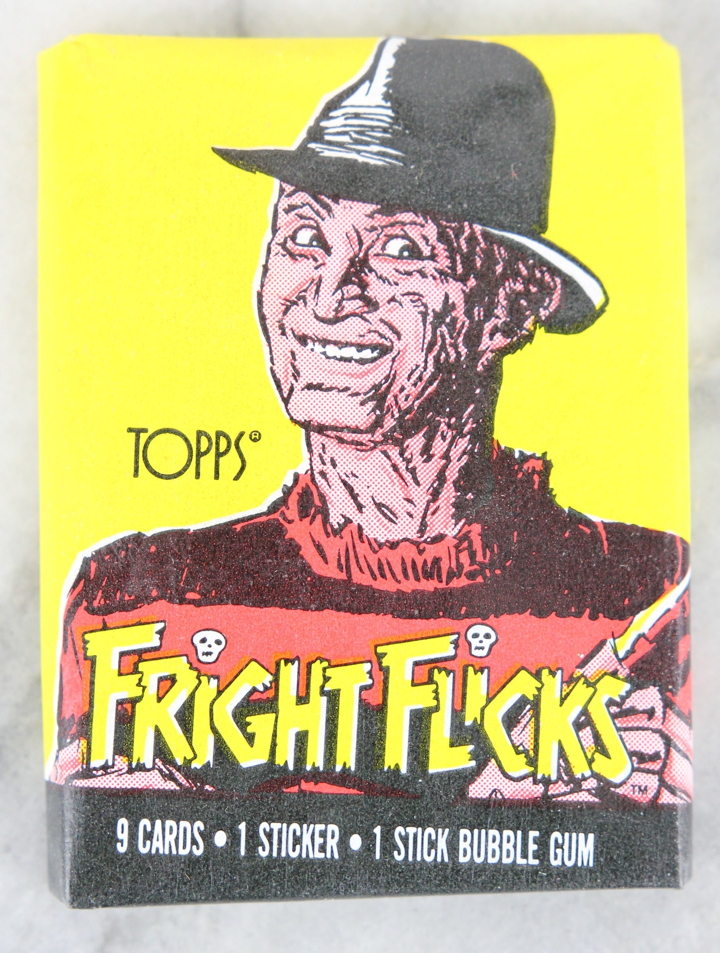 Topps Fright Flicks Collectible Trading Cards, One Wax Pack, Freddy Krueger, 1988