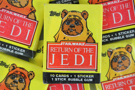 Topps Star Wars Return of the Jedi Collectible Trading Cards, One Wax Pack, Ewok Wrapper, 1983