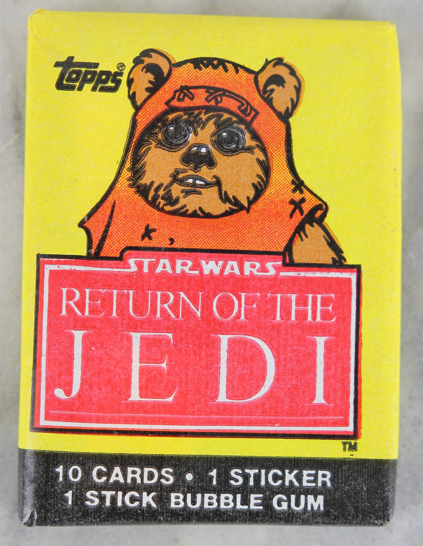 Topps Star Wars Return of the Jedi Collectible Trading Cards, One Wax Pack, Ewok Wrapper, 1983