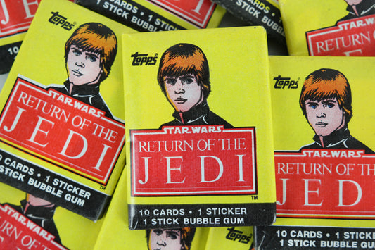 Topps Star Wars Return of the Jedi Collectible Trading Cards, One Wax Pack, Luke Skywalker Wrapper, 1983