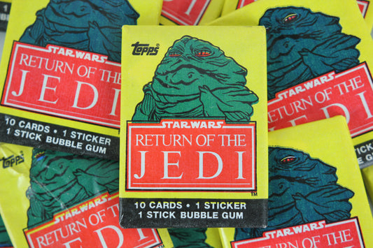 Topps Star Wars Return of the Jedi Collectible Trading Cards, One Wax Pack, Jaba the Hutt Wrapper, 1983