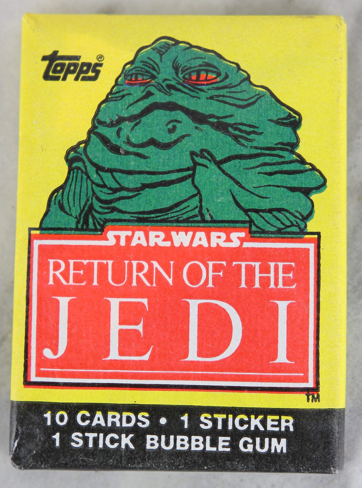 Topps Star Wars Return of the Jedi Collectible Trading Cards, One Wax Pack, Jaba the Hutt Wrapper, 1983