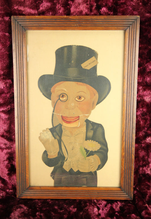 Antique Charlie McCarthy Framed Cardboard Ventriloquist Dummy Puppet