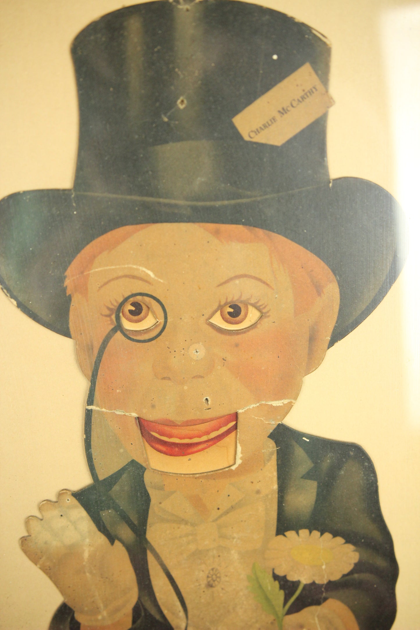 Antique Charlie McCarthy Framed Cardboard Ventriloquist Dummy Puppet
