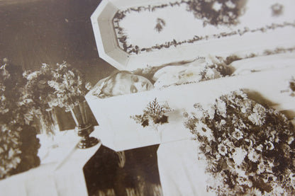 Postmortem Cabinet Card Photograph of a Little Girl in a White Coffin
